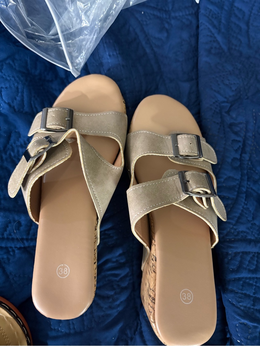Women's Taupe Buckle Slide Sandals